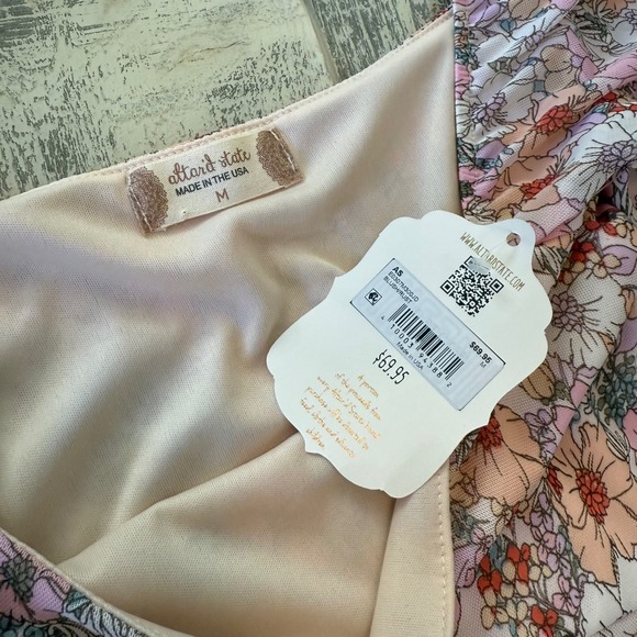 ALTAR'D STATE NWT Medium Olivia Long Sleeve Mesh Mini Dress Blush Rust Floral - Picture 7 of 10